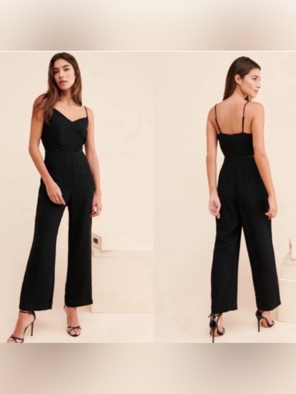 Anthropologie Black Spaghetti-Strap Wide-Leg Jumpsuit